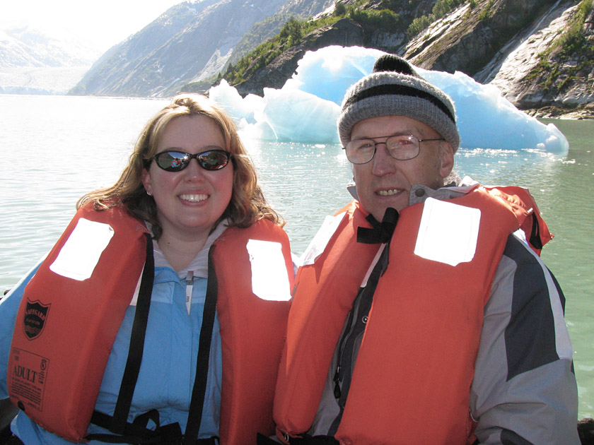 Becky and Jim in Front of Iceberg, Endicott Arm - Alaska, June 2009