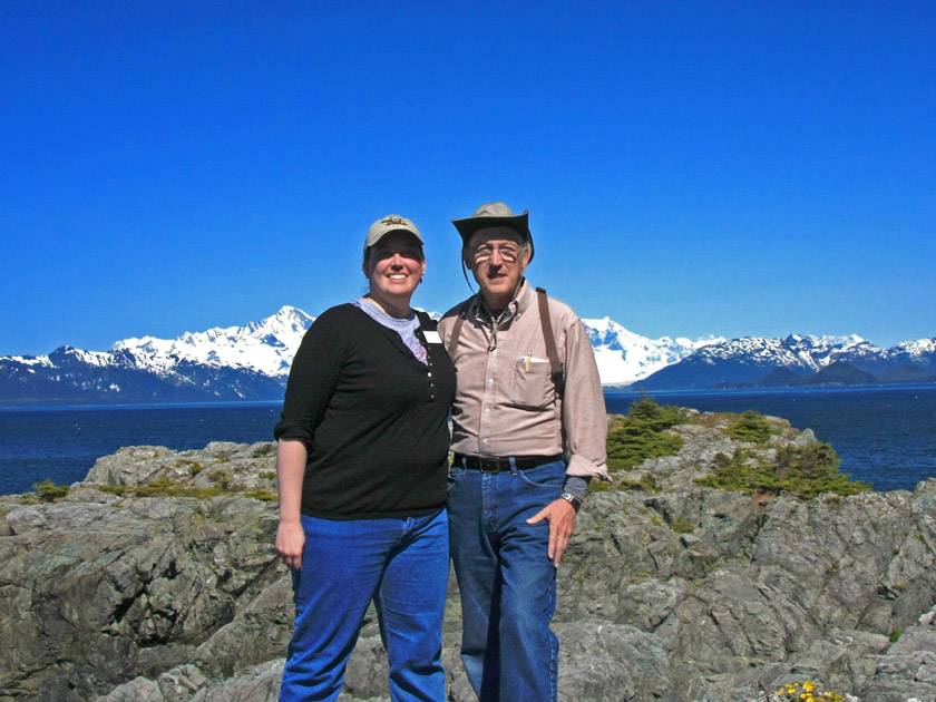 Becky and Jim Atop George Island with Brady Glacier in Background - Alaska, June 2009
