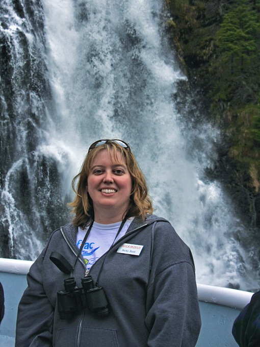 Becky in Front of Waterfall in Red Bluff Bay - Alaska, June 2009