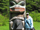 Becky at Totem Pole in Sitka National Historical Park