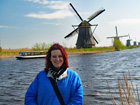 Becky and Windmills at Kynderdyke - Netherlands, April 2016